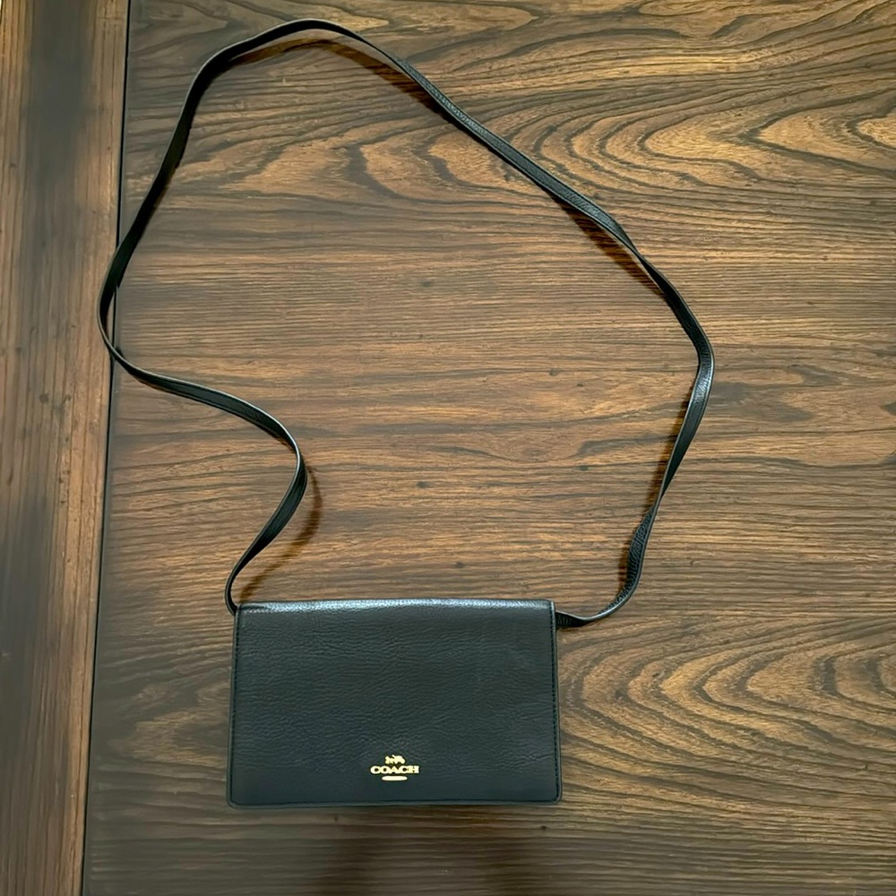 Coach Crossbody Wallet Bag, Black Leather